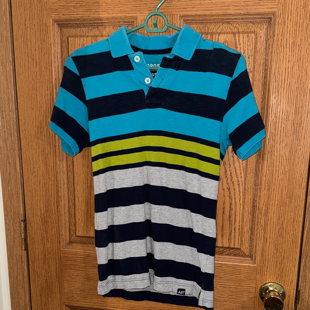 Aeropostale Boys' Polo Shirt - Blue, Green, Gray Stripes